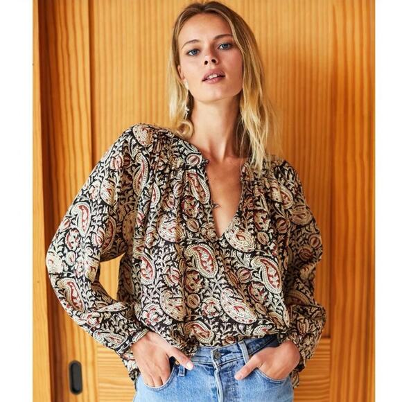 Emerson Fry Tops - Emerson Fry Olympia Shirt Paisley Black And Clay Organic Size Small